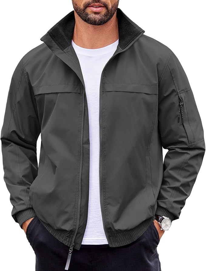COOFANDY Mens Lightweight Bomber Jackets Stand Collar Windbreaker Softshell Jacket Zip Up Coat for Fall Outdoor