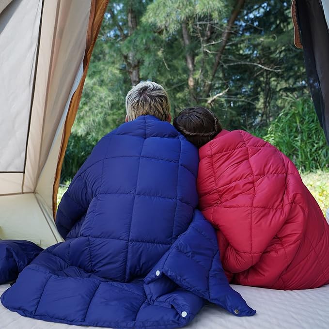 KingCamp Ultralight Camping Blanket, Packable Down Alternative Puffy Wearable Blankets Weatherproof Warm Package Quilt with Snap Buttons for Outdoor Hiking Travel Picnic Stadium (79" x 53", WINE)