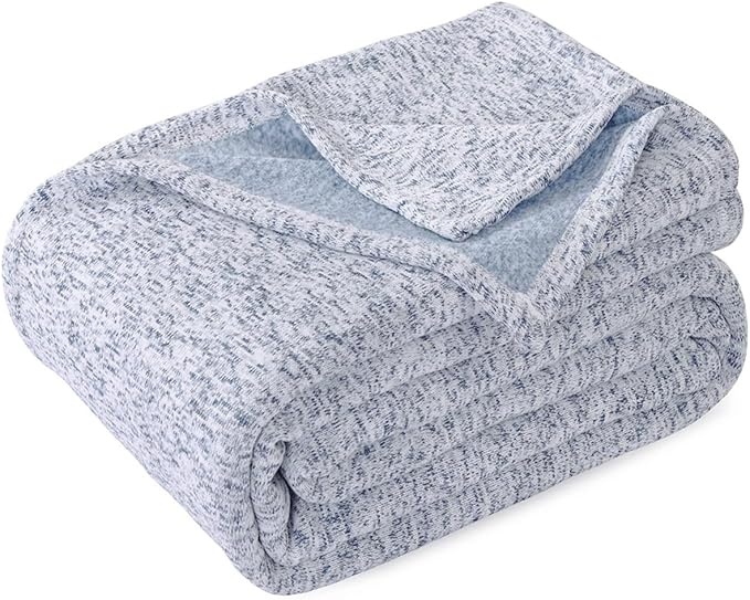 KAWAHOME Summer Sweatshirt Throw Blanket for Bed-Lightweight Breathable Blankets,Soft Thin Knit Jersey Throw Blanket for Hot Sleepers,50 X 60 Inches, Heather Blue