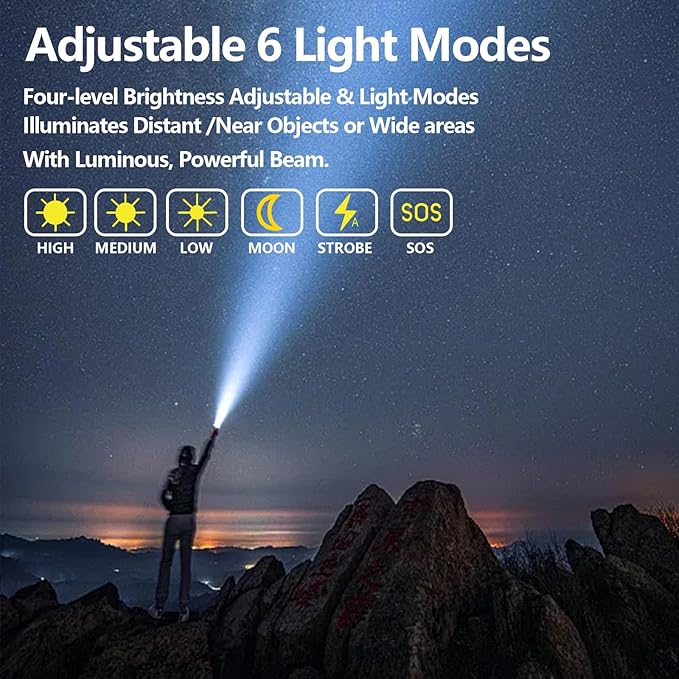 4000Lumens Outdoor Flashlight,LED Flashlight Flash Light Duty Rechargeable Flashlights with USB C IP67 Strobe Handheld Flashlight for Outdoor Medical Camping Emergency Work Light Repair