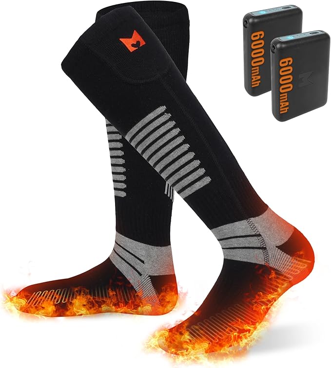 Heated Socks, 5V 6000mAh Rechargeable Heated Socks for Men Women, Electric Heated Socks with 4 Heating Levels for Outdoors Working Skating Skiing Hunting Hiking Cycling