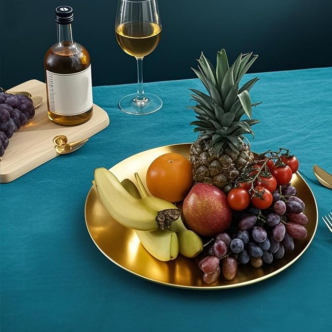 18/8 Stainless Steel Dinner Plate for Main Dishes, Grilled Meat, Dessert, Salad, and Fruit - 9 Inches (23 cm) Large Capacity(Gold-8PC)