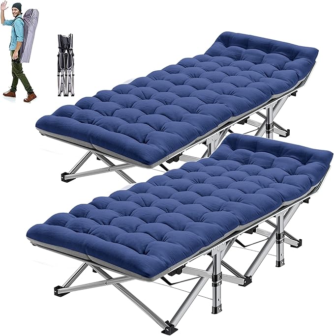 ABORON 2pack Folding Camping Cot for Adults, Portable 1200D Double Layer Oxford Sleeping Camp Cot, with Mattress, Carry Bag, Cot Bed for Tent Office, Support 500lbs