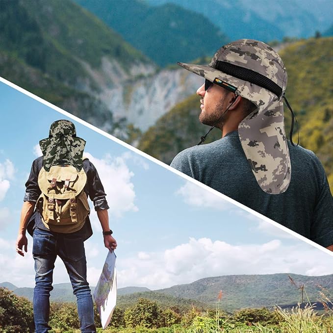 SUN CUBE Sun Hat for Men, Wide Brim Fishing Hat Neck Flap Cover Men, Women, Hiking, Camping, Sun Protection UV, Gardening