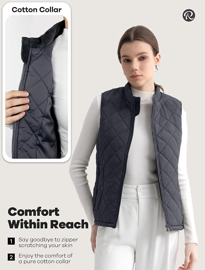 Women's Vest, Quilted Puffer Water-Resistant Zip With Pockets
