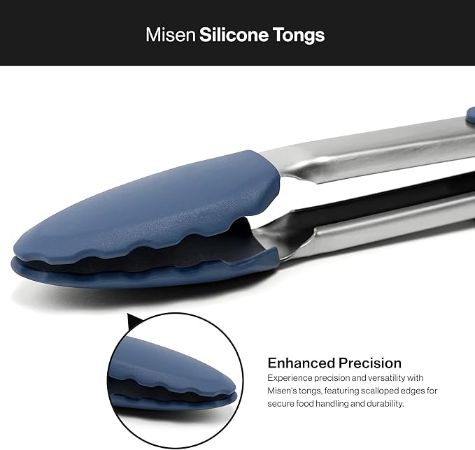 Misen Kitchen Tongs - Dishwasher Safe, Heavy Duty - Precision Silicone-Tipped Grilling Tool - Heat Resistant, Nonstick Safe - Perfect for Serving and Air Frying- 13 Inch | Blue