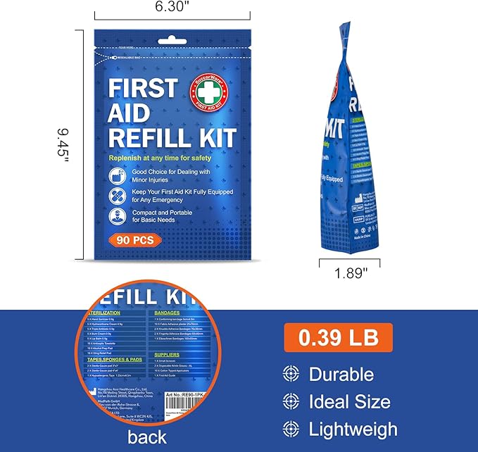 90 Pieces First Aid Refill Kit - Wound Care Kit Includes Bandages for Home, Travel, Hiking - Portable Replacement Kit for First Aid Medical Supplies(1 Set)