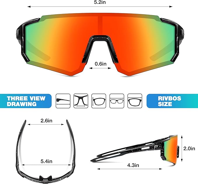 RIVBOS Youth Baseball Sunglasses for Kids(Boys&Girls) Polarized UV Protection Cycling Glasses RYS008