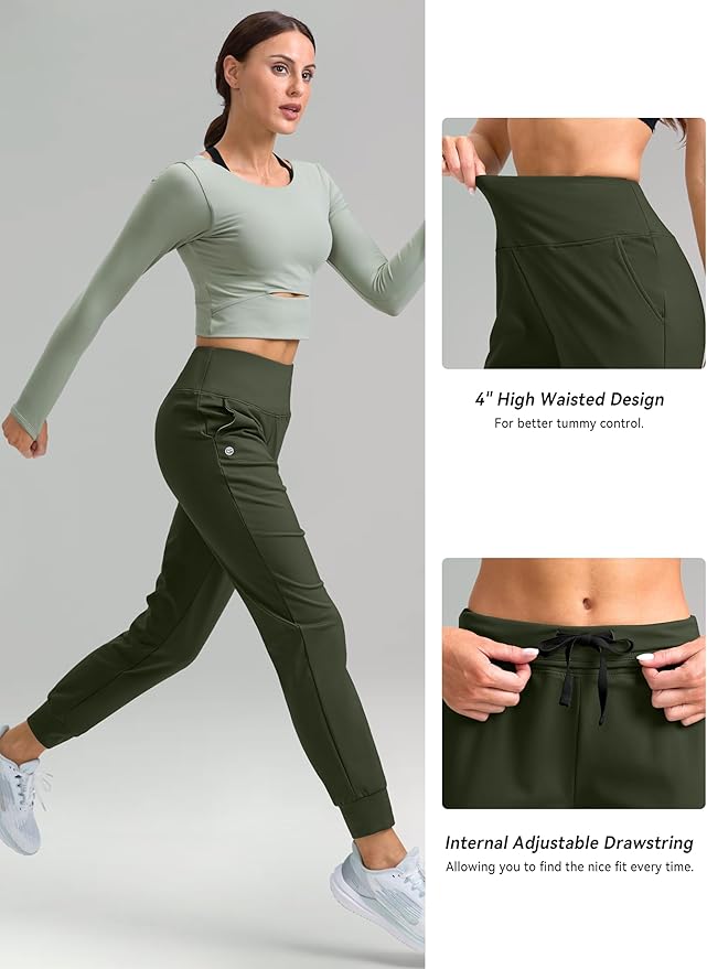G Gradual Women's Fleece Lined Joggers High Waisted Water Resistant Thermal Hiking Pants Cold Weather Sweatpants with Pockets