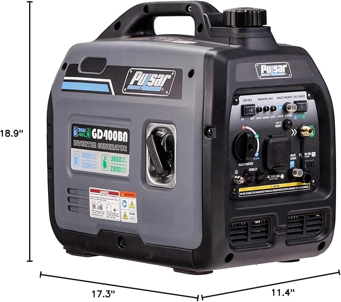 Pulsar Products GD400BN, 4000W Portable super-quiet Dual Fuel & Parallel Capability, RV-Ready, CARB Compliant