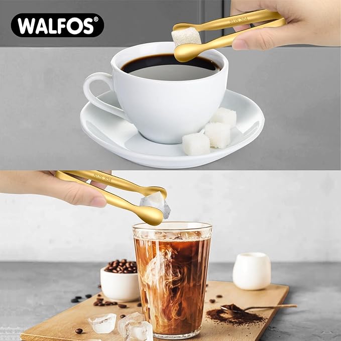 Walfos Small Gold Tongs For Serving,Food Grade Stainless Steel 4" Mini Tongs Appetizers for Parties Catering, Sugar,Desserts,Tea Party, Coffee Bar, Set of 12 (Gold)
