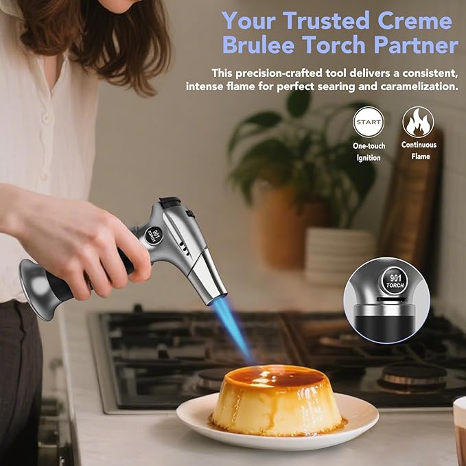 Sondiko Blow Torch, Butane Torch Lighter, Refillable Creme Brulee Torch with Adjustable Flame, Safety Lock for Soldering, Kitchen, Welding, Butane Gas Not Included