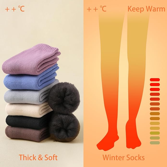 HUGSWEET Thermal Winter Socks for Women Extra Thick Insulated Heated Slipper Socks for Cold Weather 4 Pairs (Multicolor)