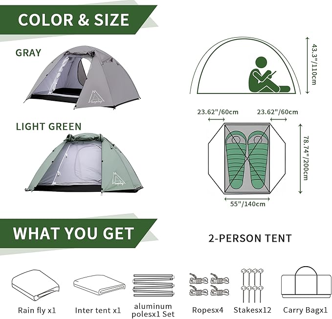 Camping Tent, Easy Setup, 1-2-8-10 Person Waterproof and Portable Tent for Camping Hiking Outdoor
