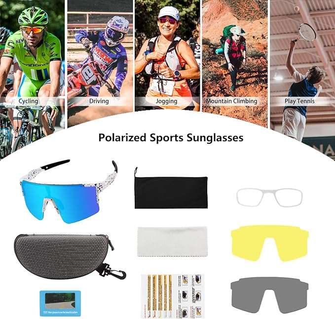 OULAIQI Cycling Sunglasses Polarized Sunglasses for Cycling Men Women with 1 Lens or 3 Interchangeable Lens Baseball Glasses
