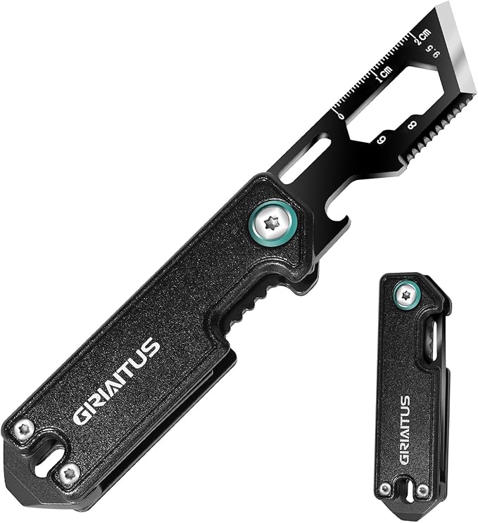 EDC Multi Tool Small Pocket Knife with Bottle Opener Box Cutter Wrench and Pry Tool, 6 IN 1 Folding Multitool Keychain Knife Gadget Lightweight Safety Locking, Gift for Men, Camping, Hiking, Office