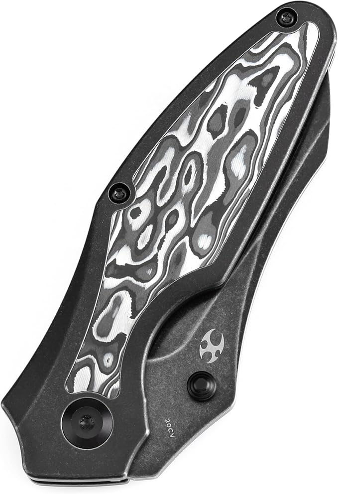 KANSEPT Baba Yaga Pocket Folding Knives for Men Women Camping Hiking Pocket Knife 3.06'' Blackwash CPM 20CV Blade with Titanium Black White Nebula Carbon Fiber Inlay Handle Everyday Carry K1074A3