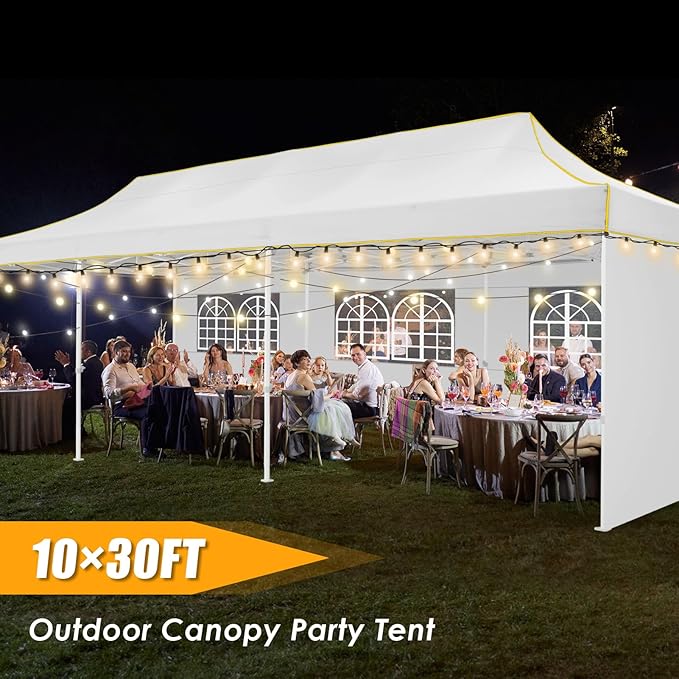 HOTEEL Tents for Parties 10x30 Heavy Duty Pop Up Canopy Tent with 5 Sidewalls&Wheeled Bag, Commercial Event Party Tent Wedding Instant Canopy Waterproof, UV 50+, Upgraded Thicked Hexagonal Legs, White