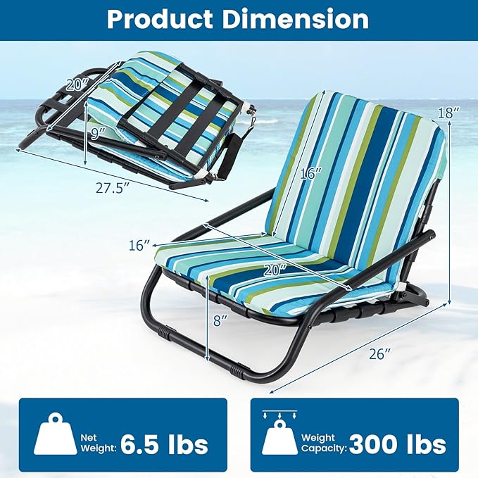 Giantex 2-Pack Beach Chairs for Adults, Folding Camping Chairs with Aluminum Frame, Quick-Drying Cotton Cushion, Shoulder Straps, 300 Lbs Capacity, Lightweight Sling Chairs for Travel, Backpack Chair