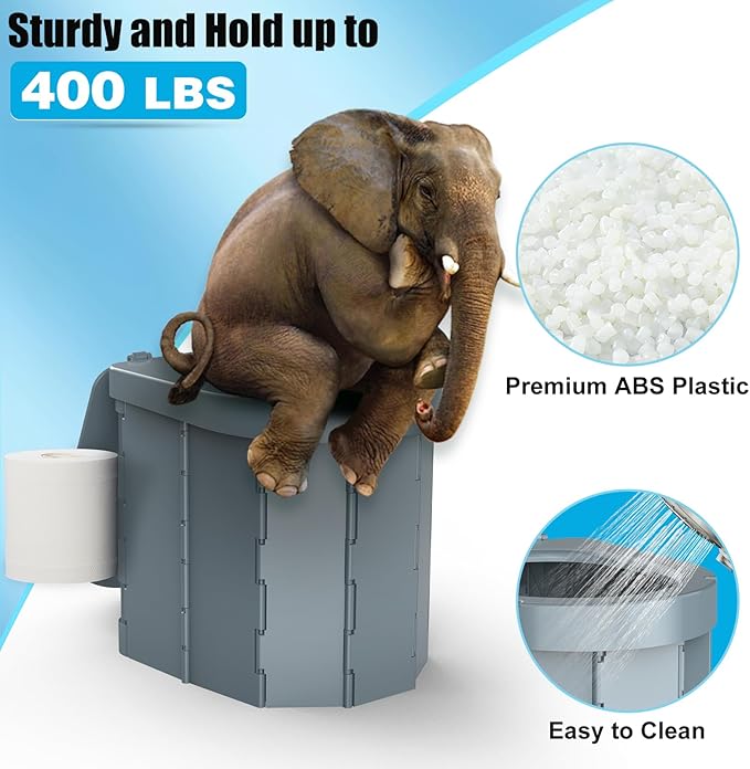 Portable Camping Toilet, Folding Toilet for Adults with Lid and Retractable Toilet Paper Holder, Waterproof Porta Potty with Carry Bag and Disposible Liners for Hiking, RV Travel, Road Trips,Dark Gray