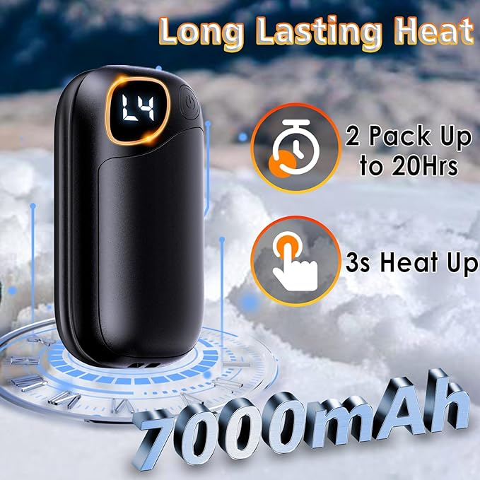 Hand Warmers Rechargeable - 2 Pack Magnetic Electric Hand Warmers with 20Hrs Warmth 4 Levels Heating, USB Reusable Portable Pocket Heater for Women, Man, Raynauds, Golf, Camping, Fishing, Ball Game