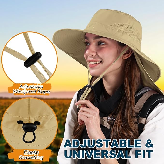 ZOORON Sun Hat for Men Women Fishing Hat with Neck Flap Wide Brim Bucket Hat UV Protection for Beach Camping Hiking