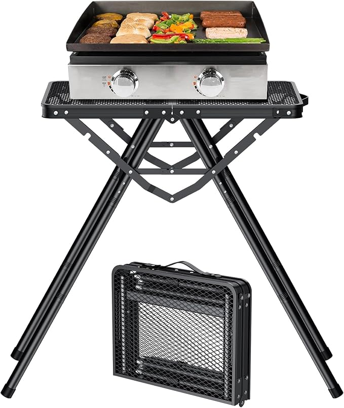 FUNYKICH Folding Grill Tables for Outside(23.62"x15.75"), Max Height 28'' Portable Metal Camping Tables for grill, Fit 17” or 22” Other Tabletop Grill with Portable Handle for Camping Backyard BBQ