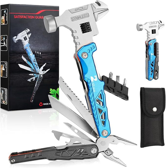 18 in 1 Multitool,Blue,Professional Stainless Steel Multitool Pliers with Replaceable Alloy Steel Blades Wire Cutters,Bottle Opener,Apply to Survival,Camping & Hunting,for Father's Day gift