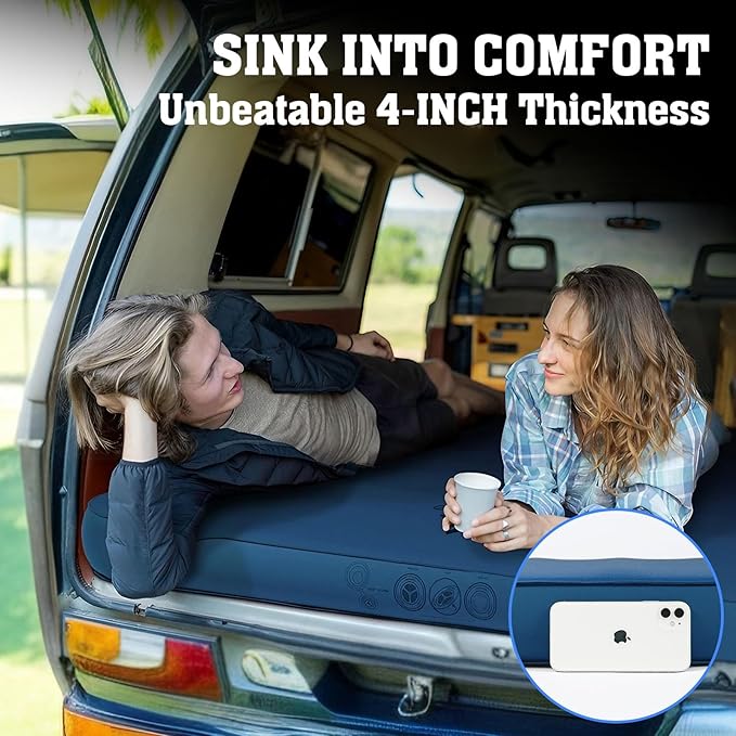 Hikenture 4 INCH Thick Self Inflating Sleeping Pad 9.5 R Value, Comfort Plus Camping Mattress with Pump Sack, Inflatable Foam Insulated Camping Pad, Camping Mat 4-Season (Light Blue, Double (80"Γ52"))