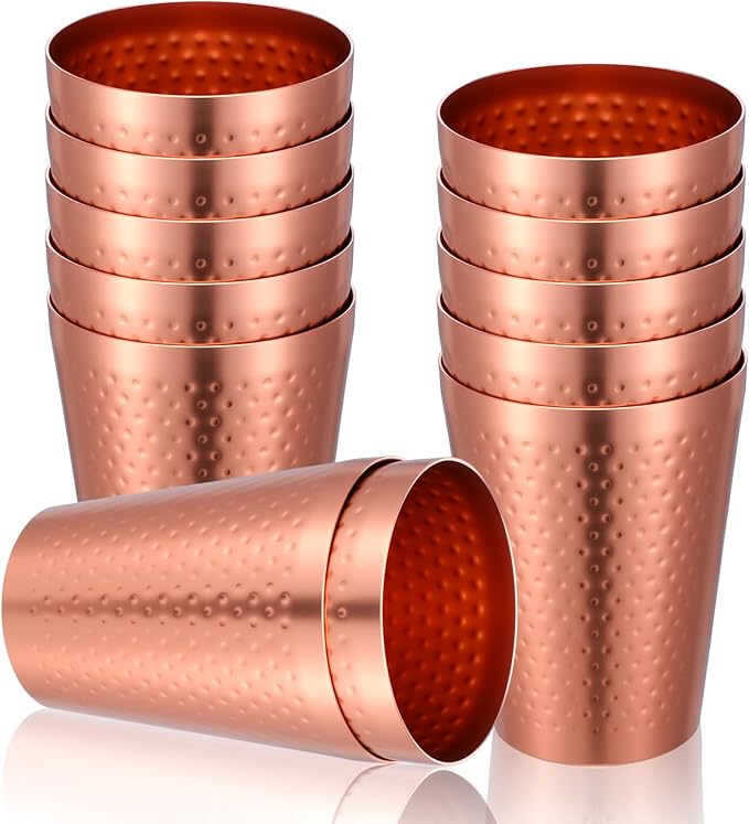 Molain 12 Pcs Aluminum Drink Cups, 14 oz Copper Water Tumblers Glasses Stachable Metal Drinking Cup Resuable Camping Mugs for Hot and Cold Beverages Wine Coffee Party Wedding Birthday