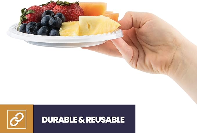 250 Pack - 6 Inch White Plastic Plates Disposable Strong and Sturdy