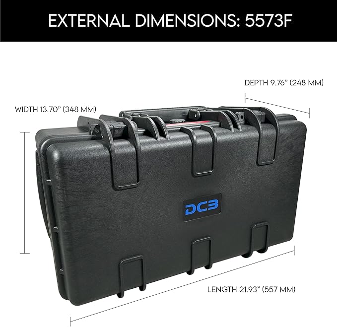 DCB Cases - Element 5573F | 22 x 14 x 10 Ext Dim | IP67 Waterproof | Pluck Foam Insert | Telescoping Handle | Foldable Grip | Resin-Reinforced Injection Molded Plastic | 2 Latch Lid Close | Wheels