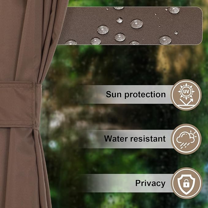 COWVIE 4-Panel 10' x 10' Gazebo Replacement Curtains, Patio Privacy Sidewalls with Double Zipper, Replacement for Outdoor Gazebo Canopy (Curtain Only)