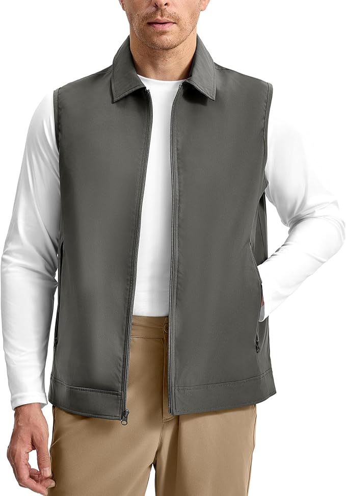 TBMPOY Men's Vest Casual Lightweight Thin Utility 3 Zip Pockets Stylish Sleeveless Jackets Summer Fall Golf Travel Business