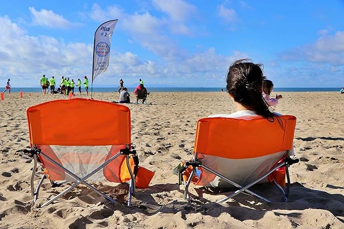 Nice C Chair Beach, Low Beach Chair, Sling, Folding, Portable, Concert, for Adults, Kids, Boat, Sand Chair with Cup Holder & Carry Bag (1 Pack of Orange)