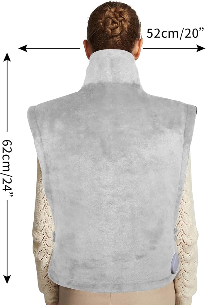 Ambershine 26"x35" XXXL King Size Neck& Shoulder& Back Heating Pad with 12 Temperature Settings& 4 Auto-Off Countdown Timers, Pain Relief for Back/Neck/Shoulder, Christmas gift for mom dad(Light Grey)