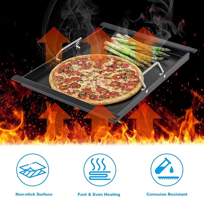16517 Half Size Griddle Insert for Bull 30" 4 Burner Grill Angus 47628 47629 Outlaw 26038 26039,Bull Premium Grill 18248 18249,Non-stick Carbon Steel Flat Top Cooking Plate Replacement for Bull 65073