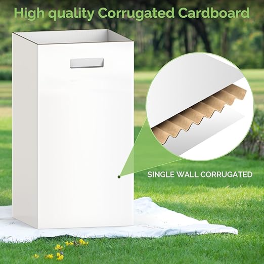 Extra Strong Corrugated Cardboard Disposable Trash Cans, 4 Pack Reuseable and Disposeable Extra Large Trash Cans, 30 Gallon (30" H x 14" W x 14" D), Recycled Garbage Can and Recycling Bins, White