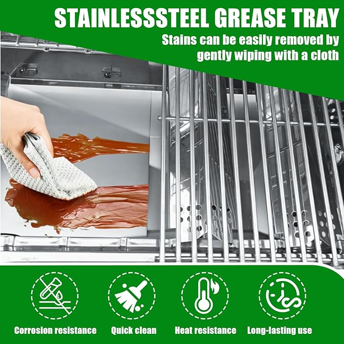 Uniflasy Grease Tray with Catch Pan and Foil Liner Universal fits Nexgrill, Dynaglo, Cuisinart, Charbroil, Kenmore,BHG,Master,Expert Gas Grill,Drip Tray Pan for 2/3/4 Burner Grill 10Pcs Aluminum Liner