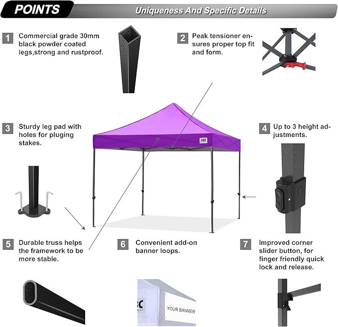 ABCCANOPY Patio Pop Up Canopy Tent 10x10 Commercial-Series (Purple)