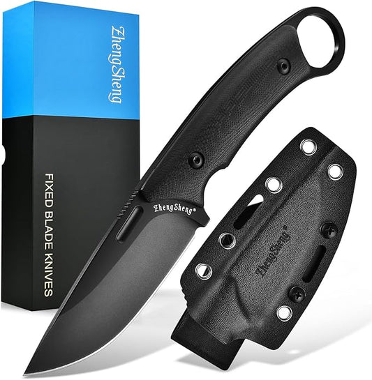 Fixed Blade Knife with Sheath, 3.2” DC53 Steel blade with Black Titanium Coating and G10 Handle Full Tang Outdoor Camping Hiking Survival Knives for Men Women