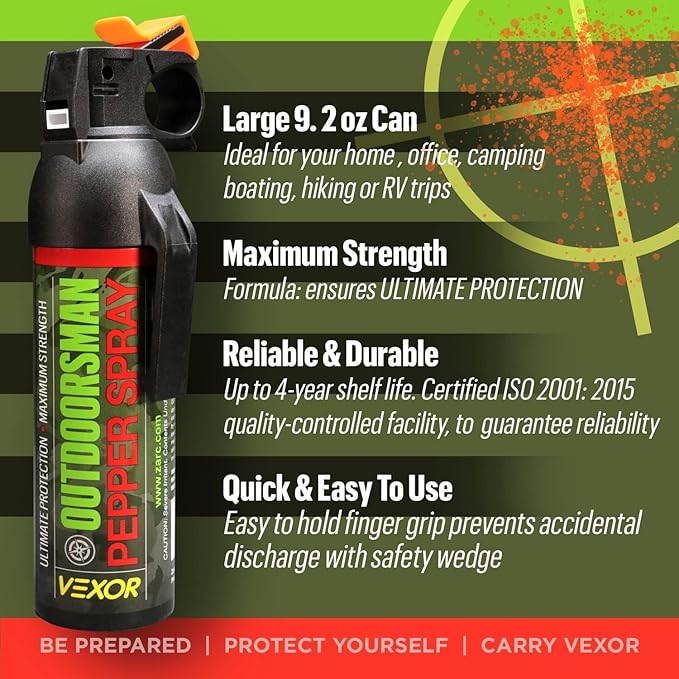 VEXOR Outdoorsman 9.2 oz. Pepper Spray 25-Foot Range for Ultimate Protection from Zarc