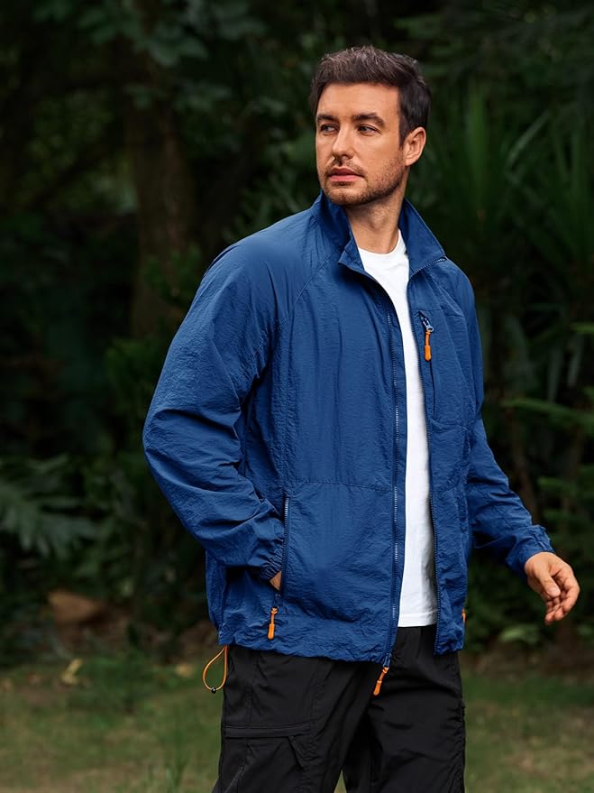 Yousify Mens Lightweight Jacket Windbreaker Full Zip Long Sleeve Outdoor Athletic Jackets for Hiking
