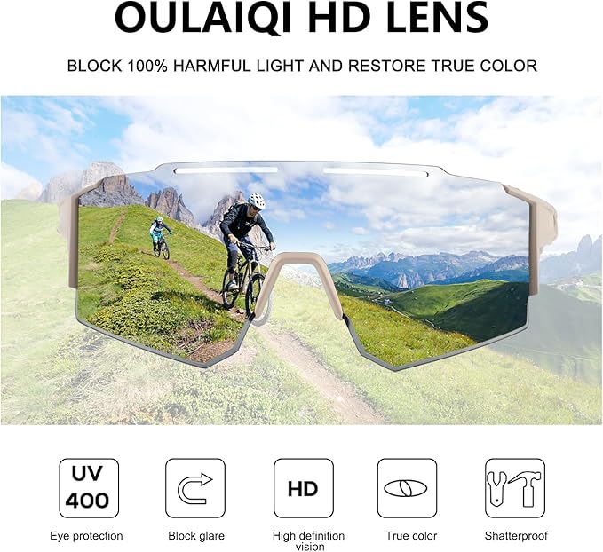 OULAIQI Cycling Sunglasses Polarized Sunglasses for Cycling Men Women with 1 Lens or 3 Interchangeable Lens Baseball Glasses