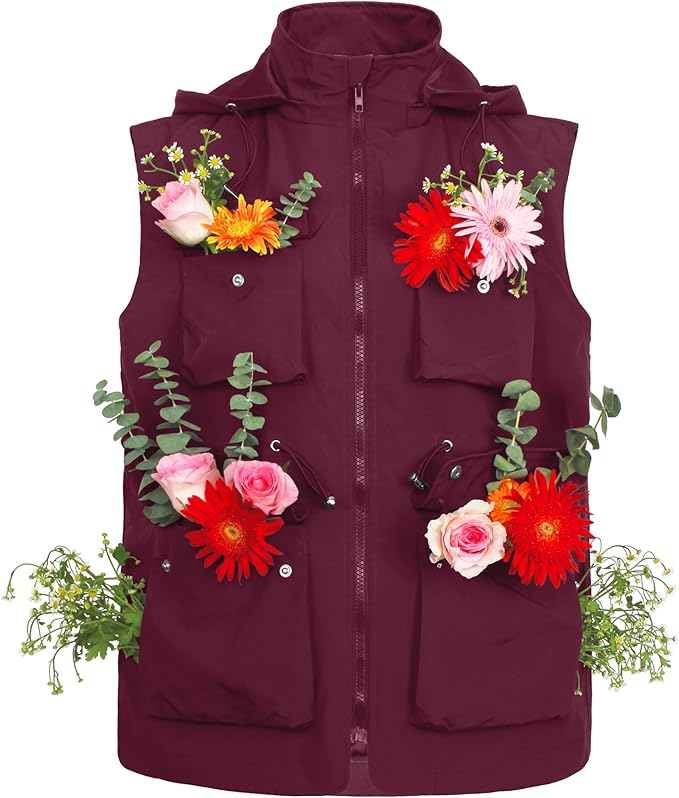 PESION Womens Packable Military Utility Vests Outerwear Waterproof Windbreaker Jacket Cargo Vest with Removable Hood