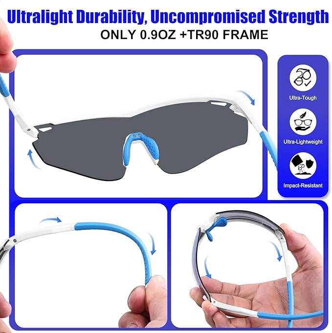 Polarized Sports Sunglasses for Men Women,Wrap Around Sun Glasses for Running Cycling Baseball Fishing Golf Hiking