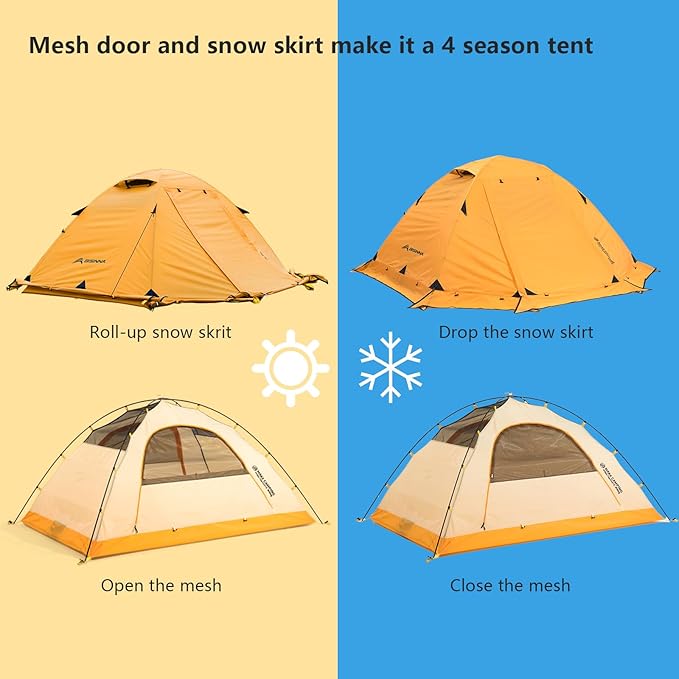 BISINNA 4 Season Tent for Backpacking Winter Tents 2 Person Lightweight Cold Weather Tents Waterproof Double Layer All Season Tent Aluminum Alloy Poles Easy Set Up for Camping, Hiking, Outdoor