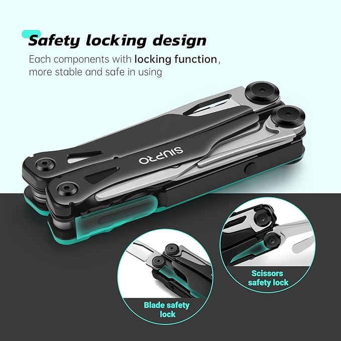 Multitool Pocket Knife for Men Women, Tactical Multi-Tool Pliers, Scissors with Clip, Nylon Sheath, All Safety Locking, Multipurpose Camping Survival Gear, Gifts Ideas