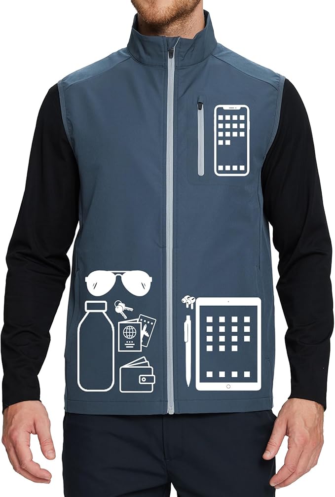 M MAELREG Mens Vests Outerwear Windproof Lightweight Softshell Vests Zip Pockets Sports Sleeveless Jacket Golf Vests for Men