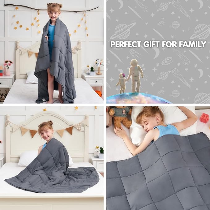 Weighted Blanket Kids 5lbs, Cooling and Breathable Heavy Blanket for 40-60lbs with Premium Glass Beads - 36" x48" Soft Thick Small Throw Blankets for All-Season Sleeping Comfort - Grey